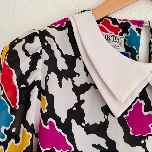 Vintage 1980s J.B. Too Blouson Abstract Print Midi Dress Multicolor Size… - Picture 6 of 15